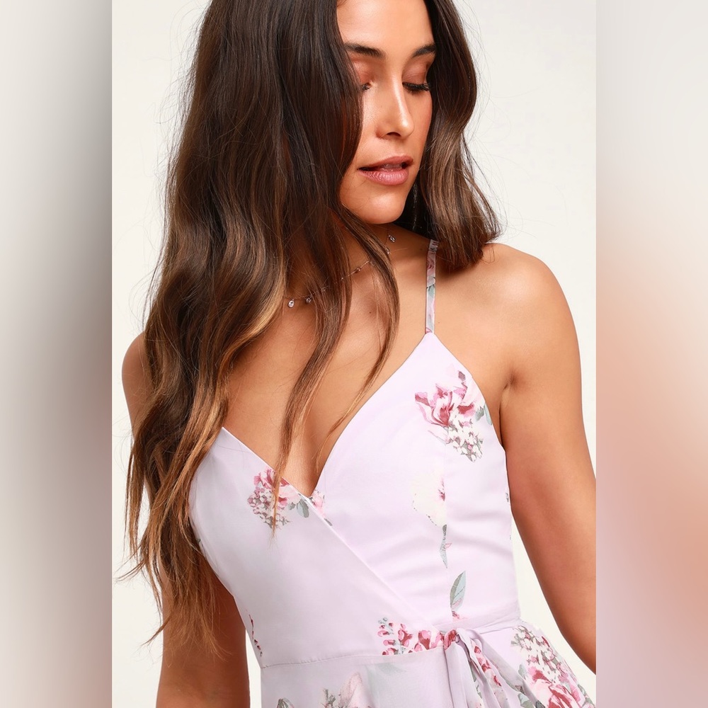 Lulu’s Elegantly Inclined Lavendar Floral Print Wrap Maxi Dress - Picture 4 of 4